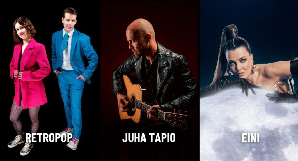 Kuva artisteista: Retropop, Juha Tapio, Eini.